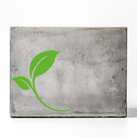 Betonblock mit grünem Blatt