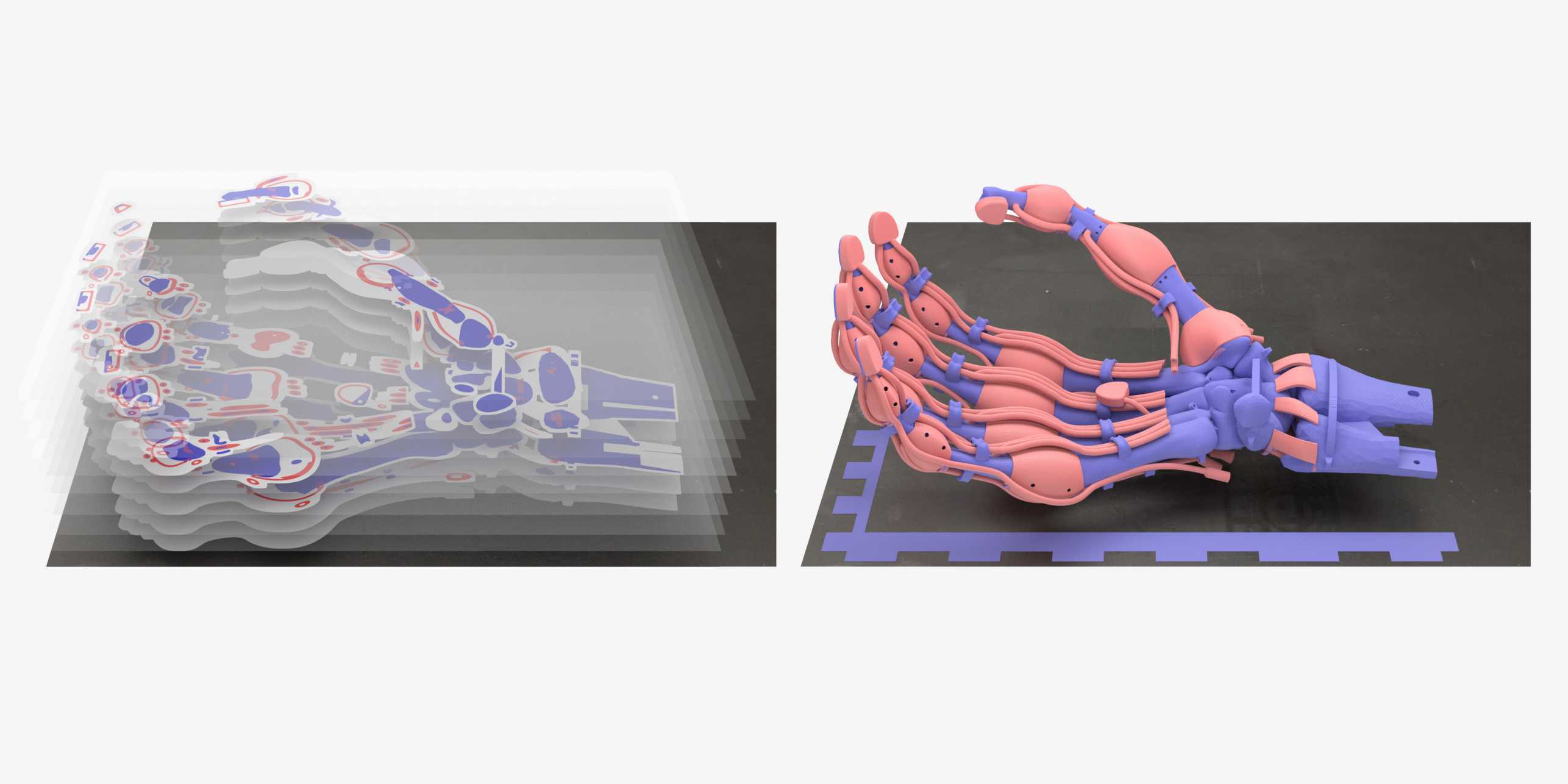 Creation process of a hand being printed