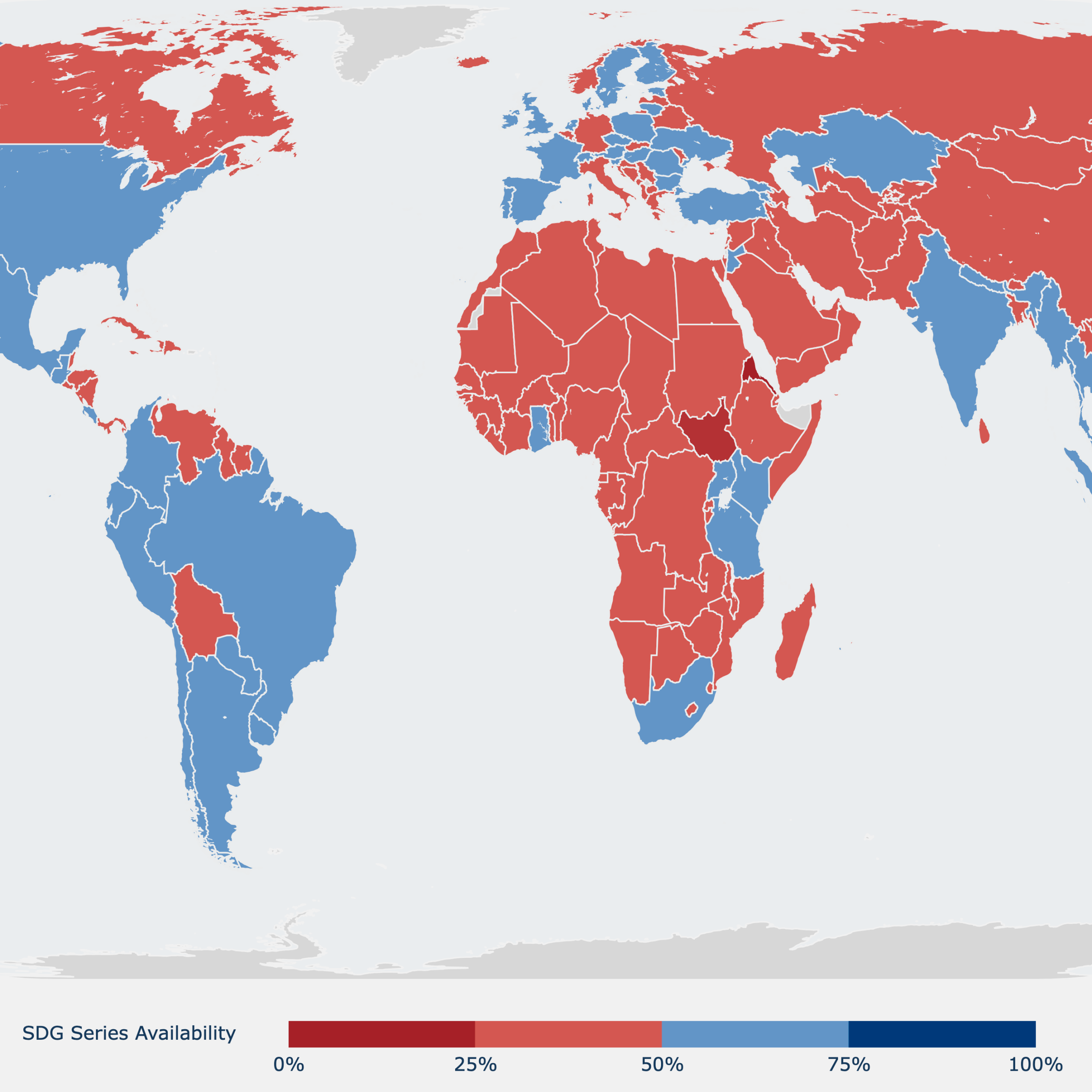 Section of a world map with countries highlighted in red and blue. Link to the full map in the SDG Monitor.
